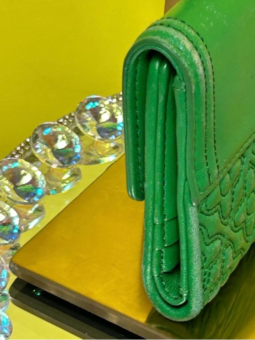 Tory Burch Green Leather Embossed Bifold Wallet